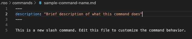 Creating a new command by typing name and clicking plus button